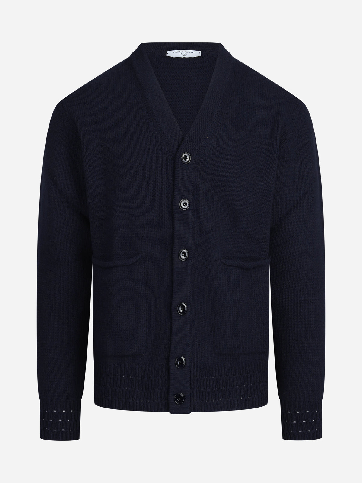 Cardigan con finiture traforate blu - vista frontale