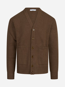 Cardigan con finiture traforate marrone - vista frontale