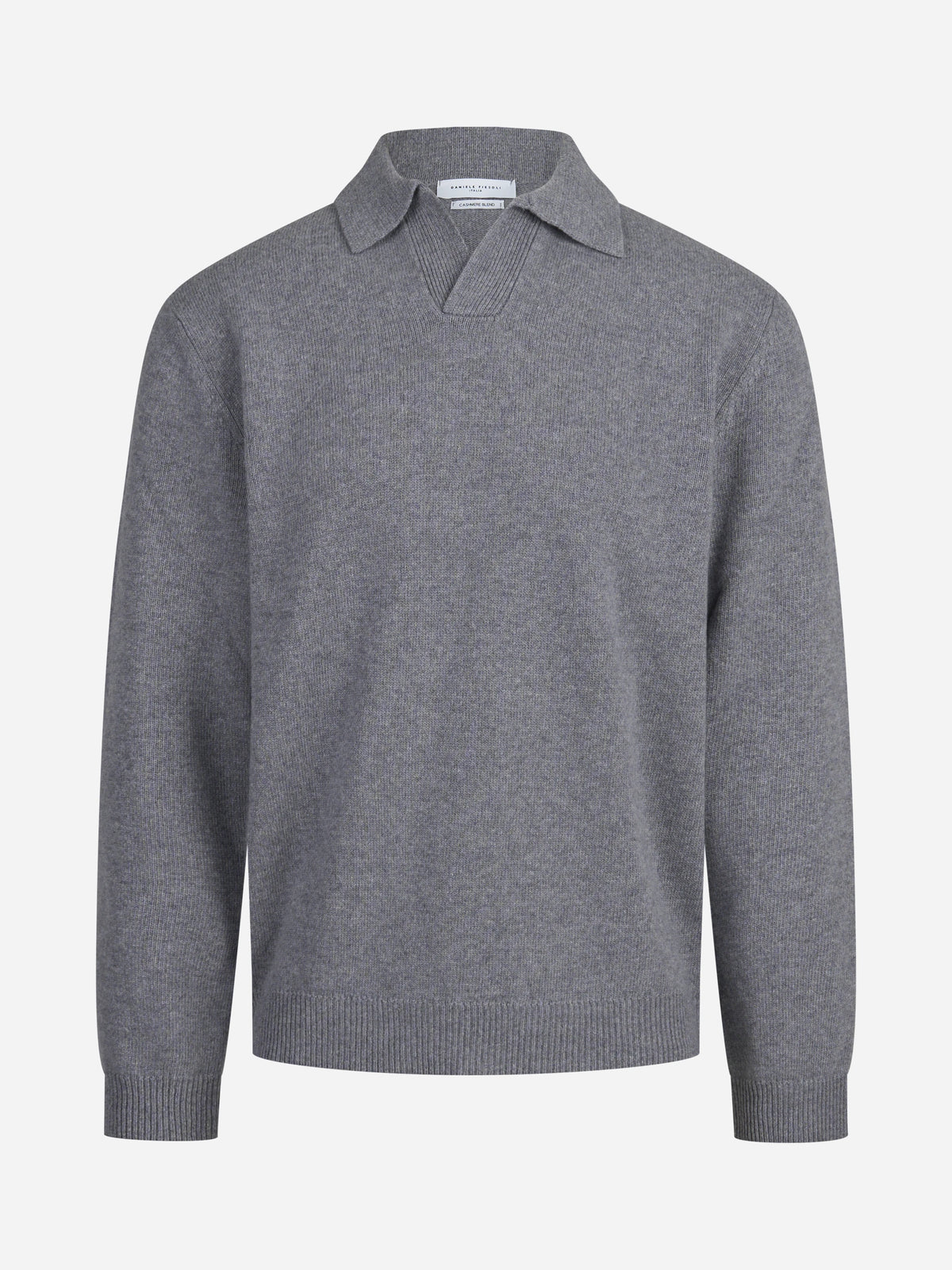 Polo skipper in lana e cashmere grigio - vista frontale