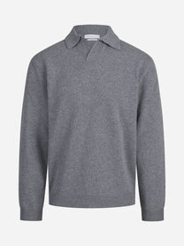 Polo skipper in lana e cashmere grigio - vista frontale