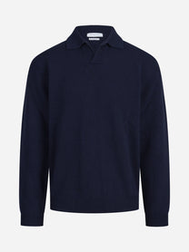 Polo skipper in lana e cashmere blu - vista frontale