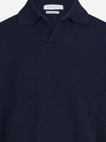 Polo skipper in lana e cashmere blu - dettaglio del prodotto