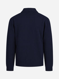 Polo skipper in lana e cashmere blu - vista posteriore