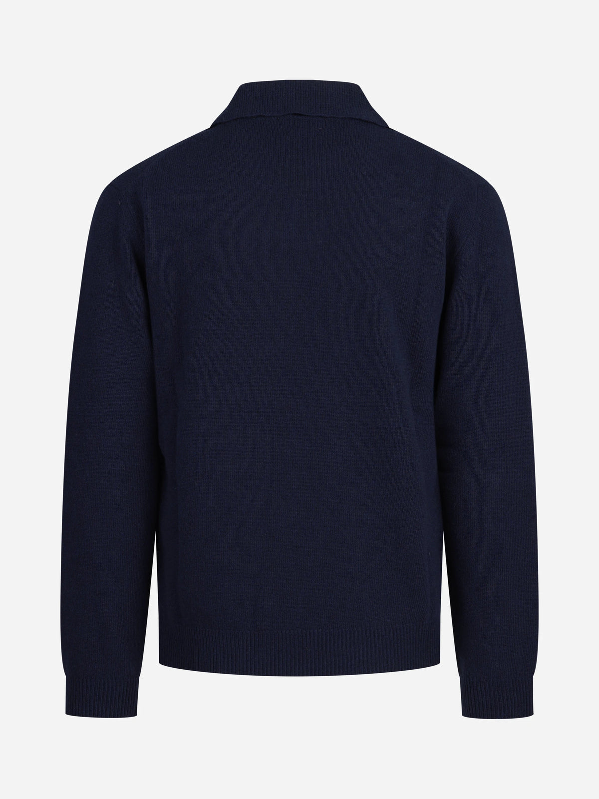 Polo skipper in lana e cashmere blu - vista posteriore