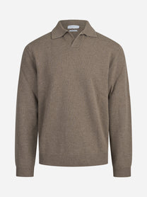 Polo skipper in lana e cashmere beige - vista frontale