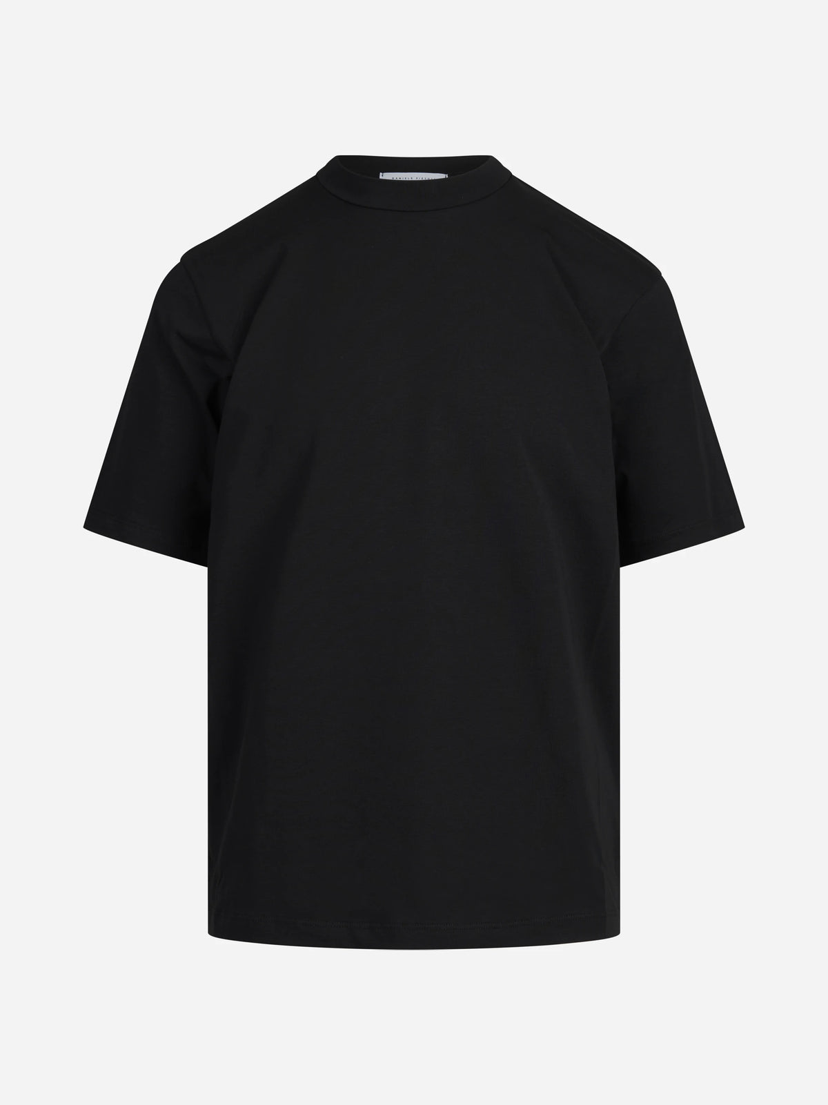 T-shirt girocollo in cotone stretch nero - vista frontale