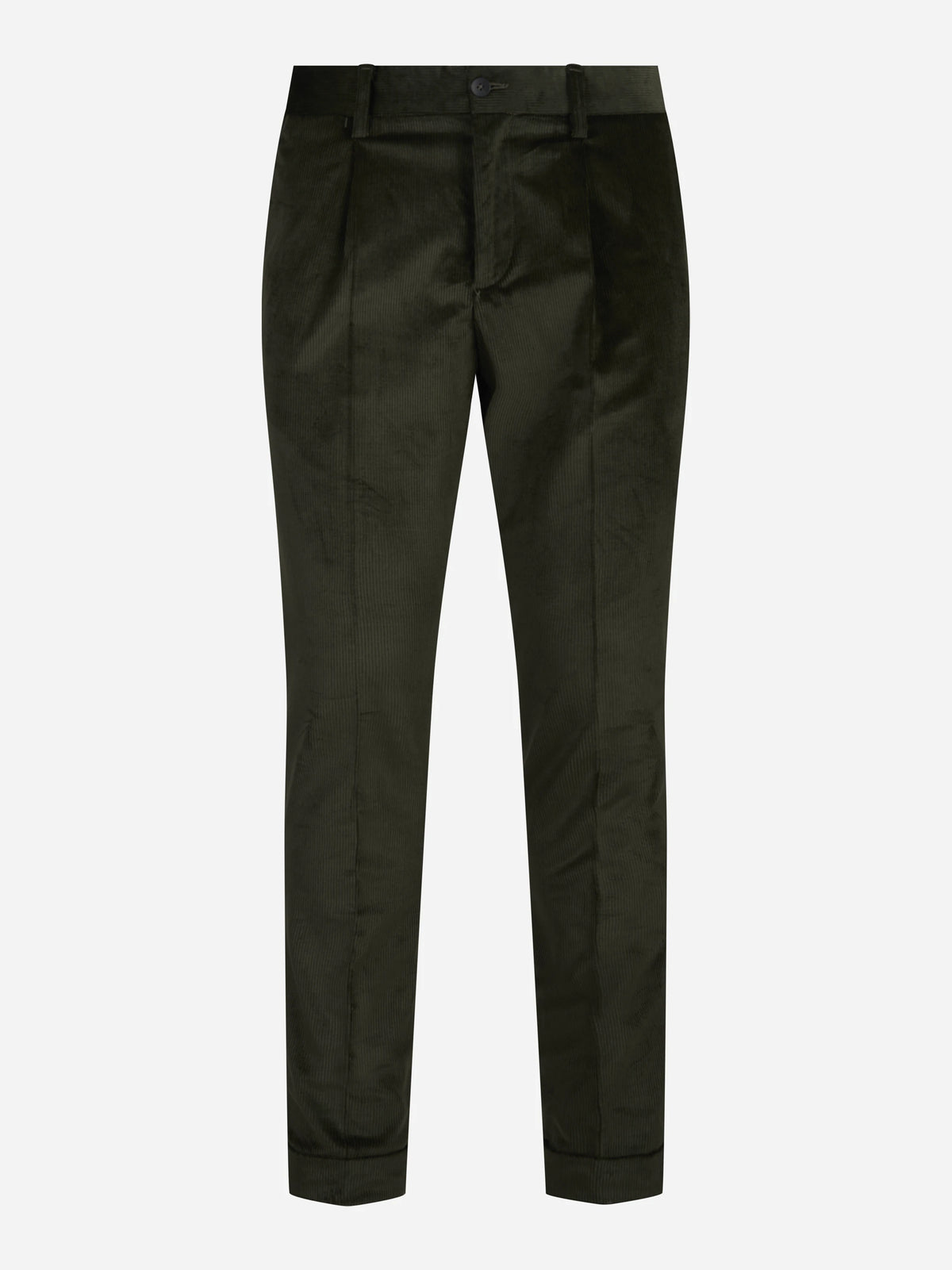 Pantaloni in velluto con vita elasticizzata verde - vista frontale