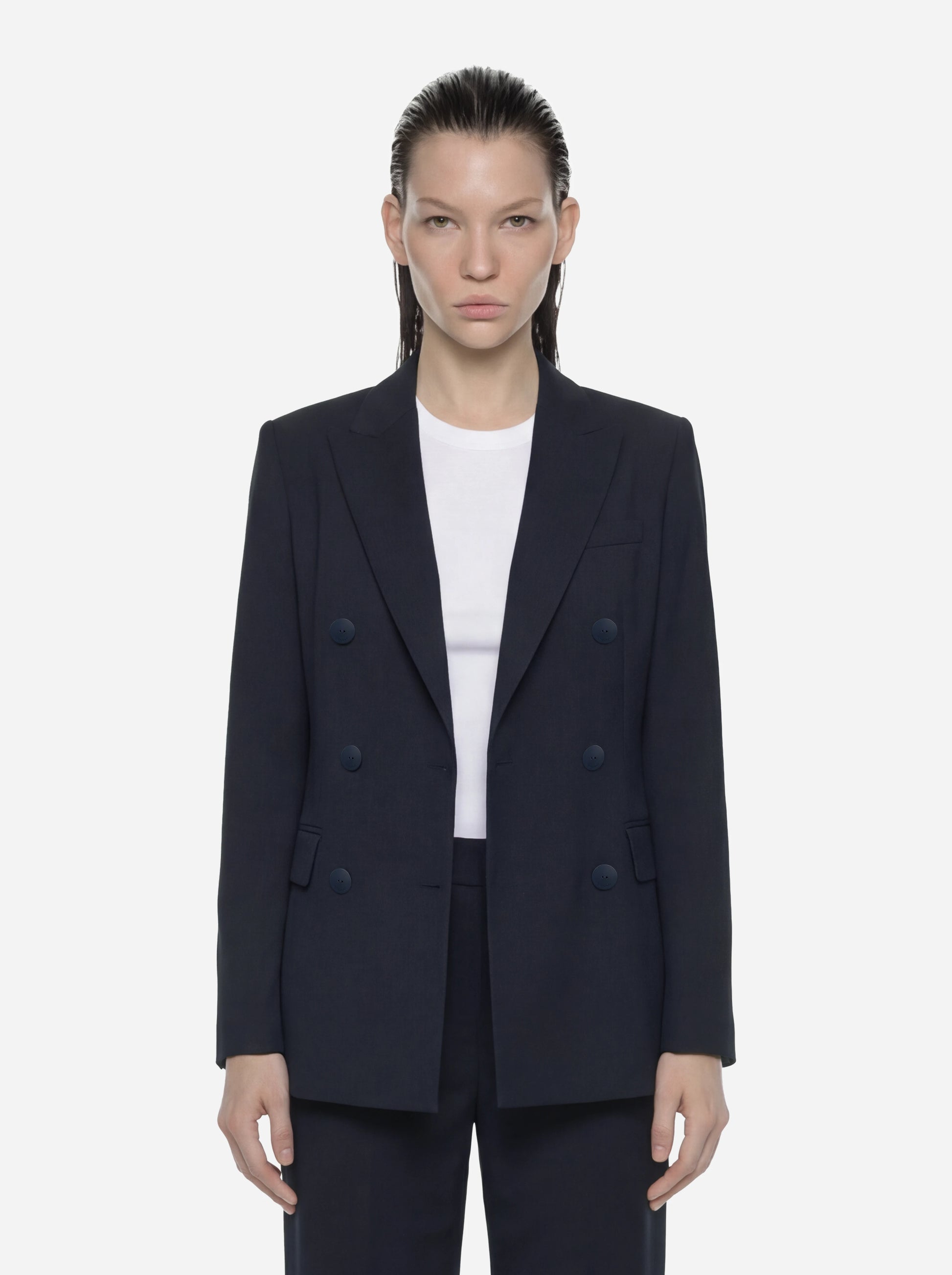 Blazer doppiopetto in gabardina di lana stretch blu
