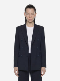 Blazer doppiopetto in gabardina di lana stretch blu