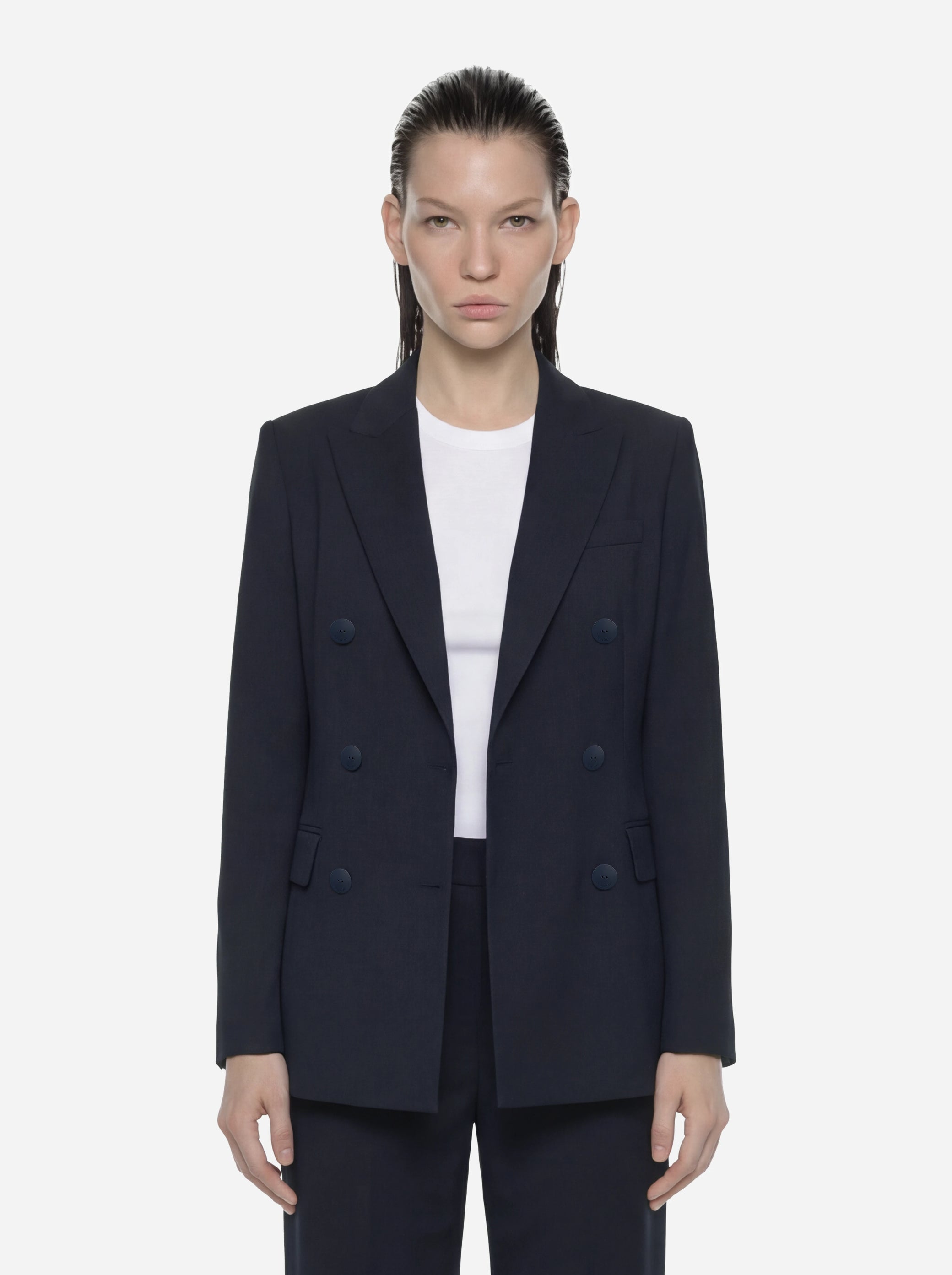 Blazer doppiopetto in gabardina di lana stretch blu