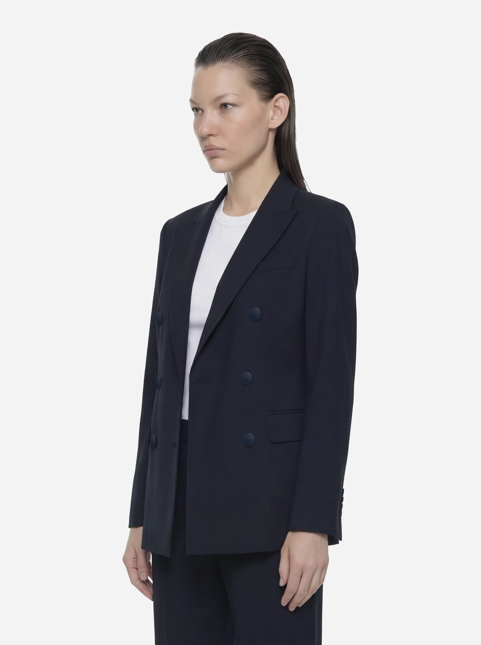 Blazer doppiopetto in gabardina di lana stretch blu