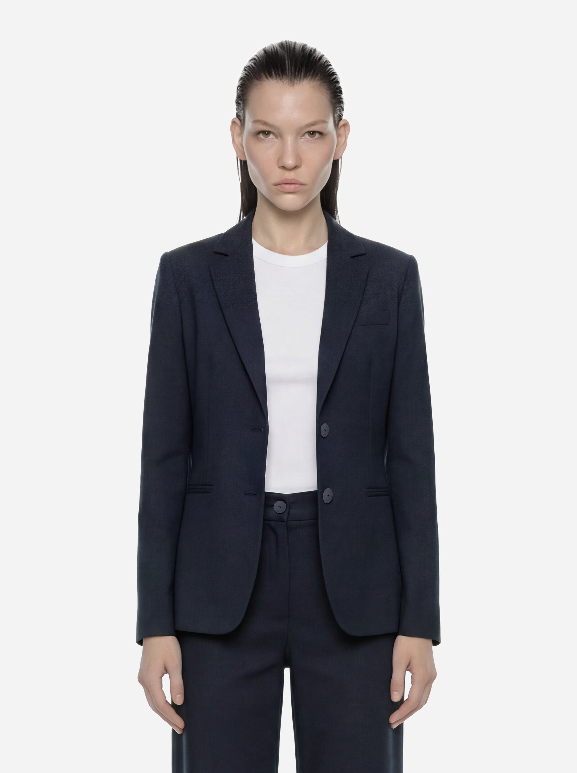 Blazer monopetto blu in viscosa e lino