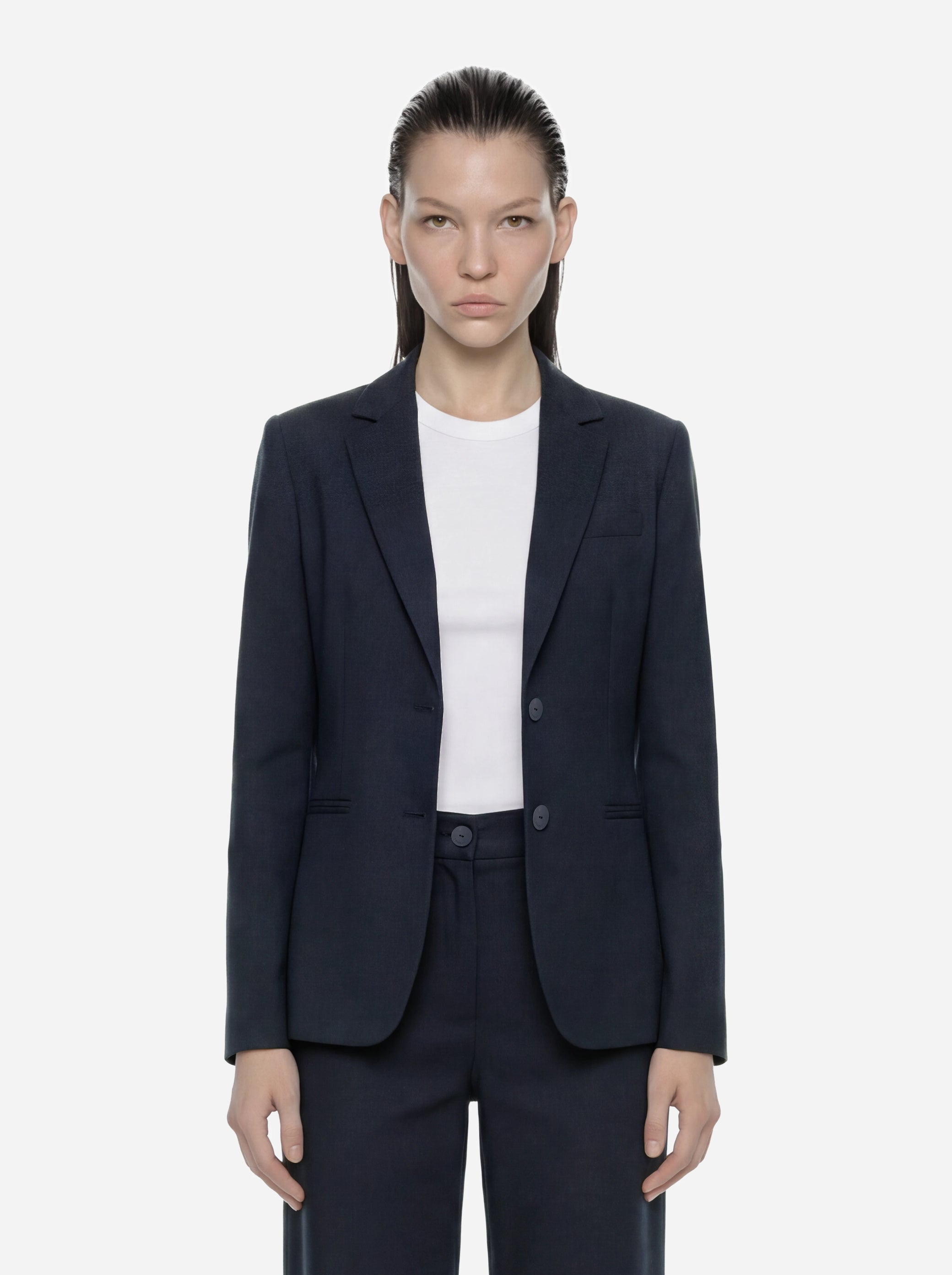 Blazer monopetto blu in viscosa e lino