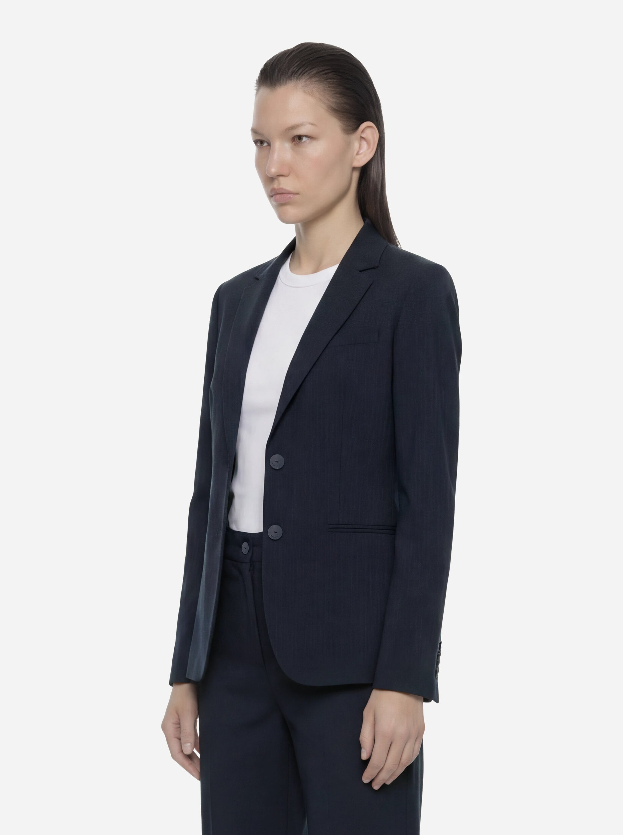 Blazer monopetto blu in viscosa e lino