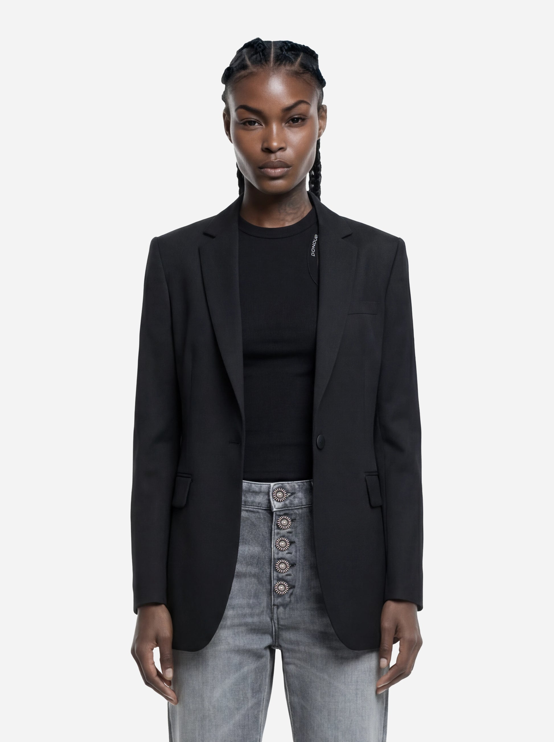 Blazer monopetto regular in gabardina fresco lana nero