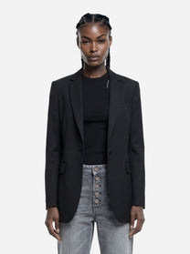 Blazer monopetto regular in gabardina fresco lana nero