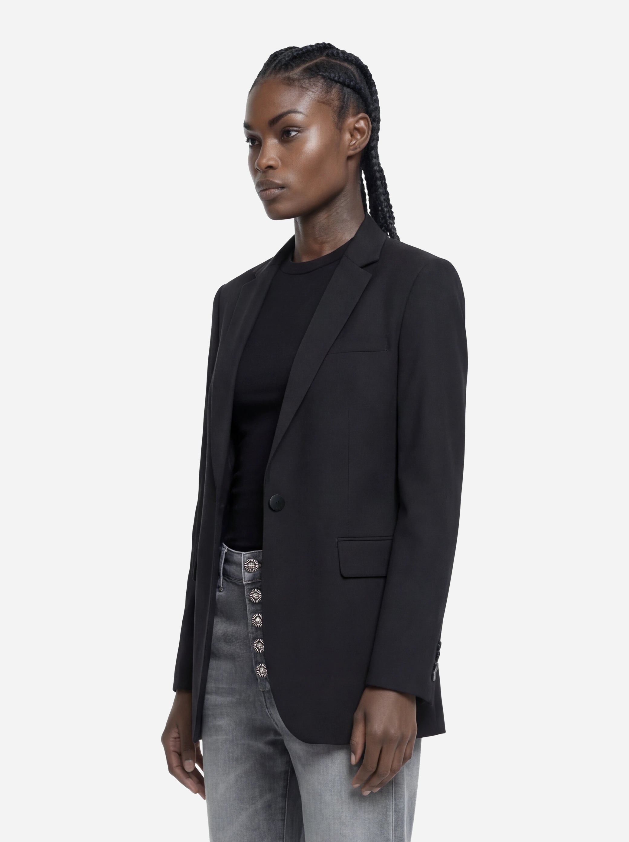 Blazer monopetto regular in gabardina fresco lana nero