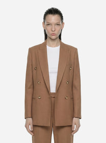 Blazer doppiopetto beige in visocsa e lino