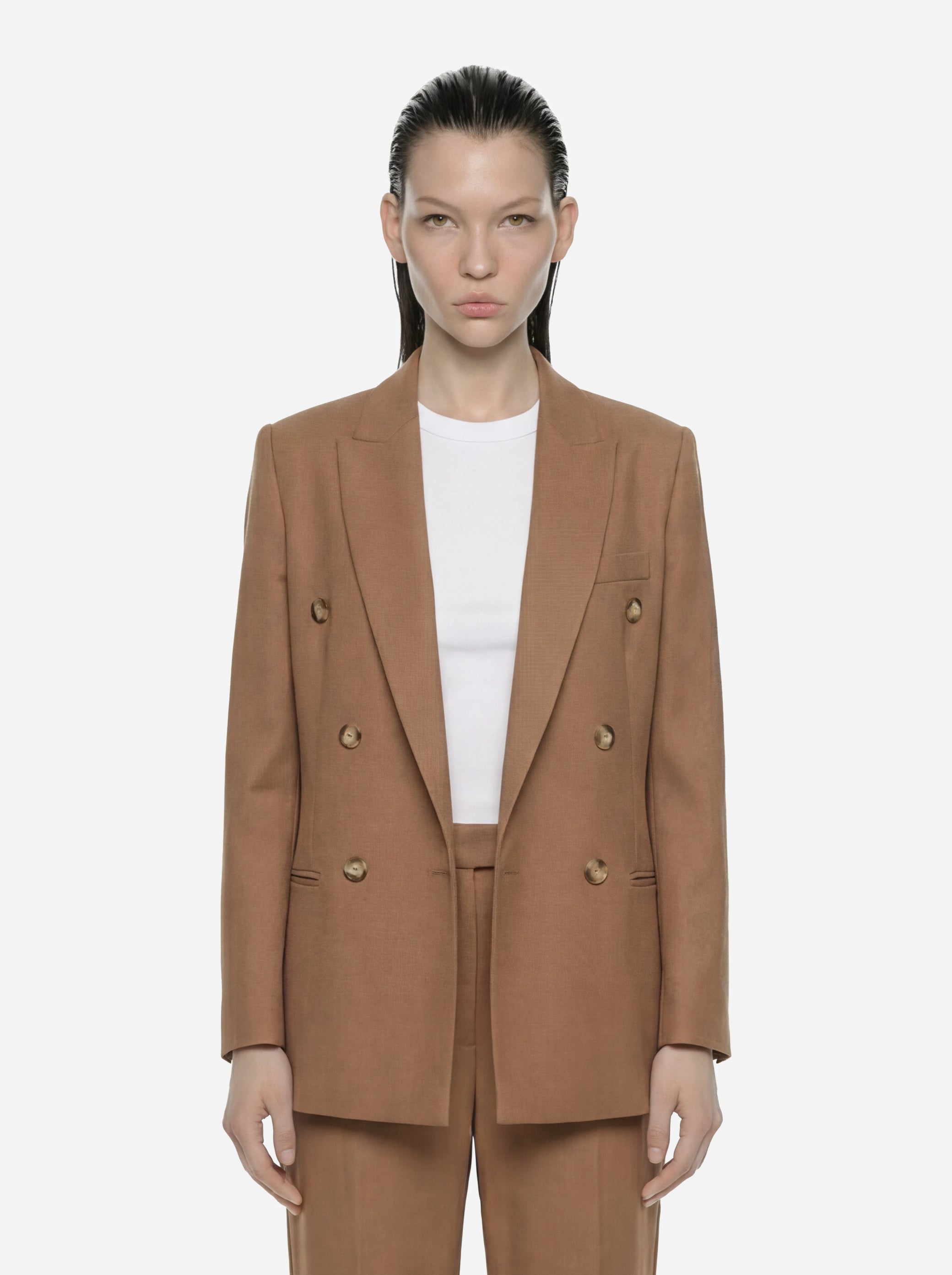 Blazer doppiopetto beige in visocsa e lino