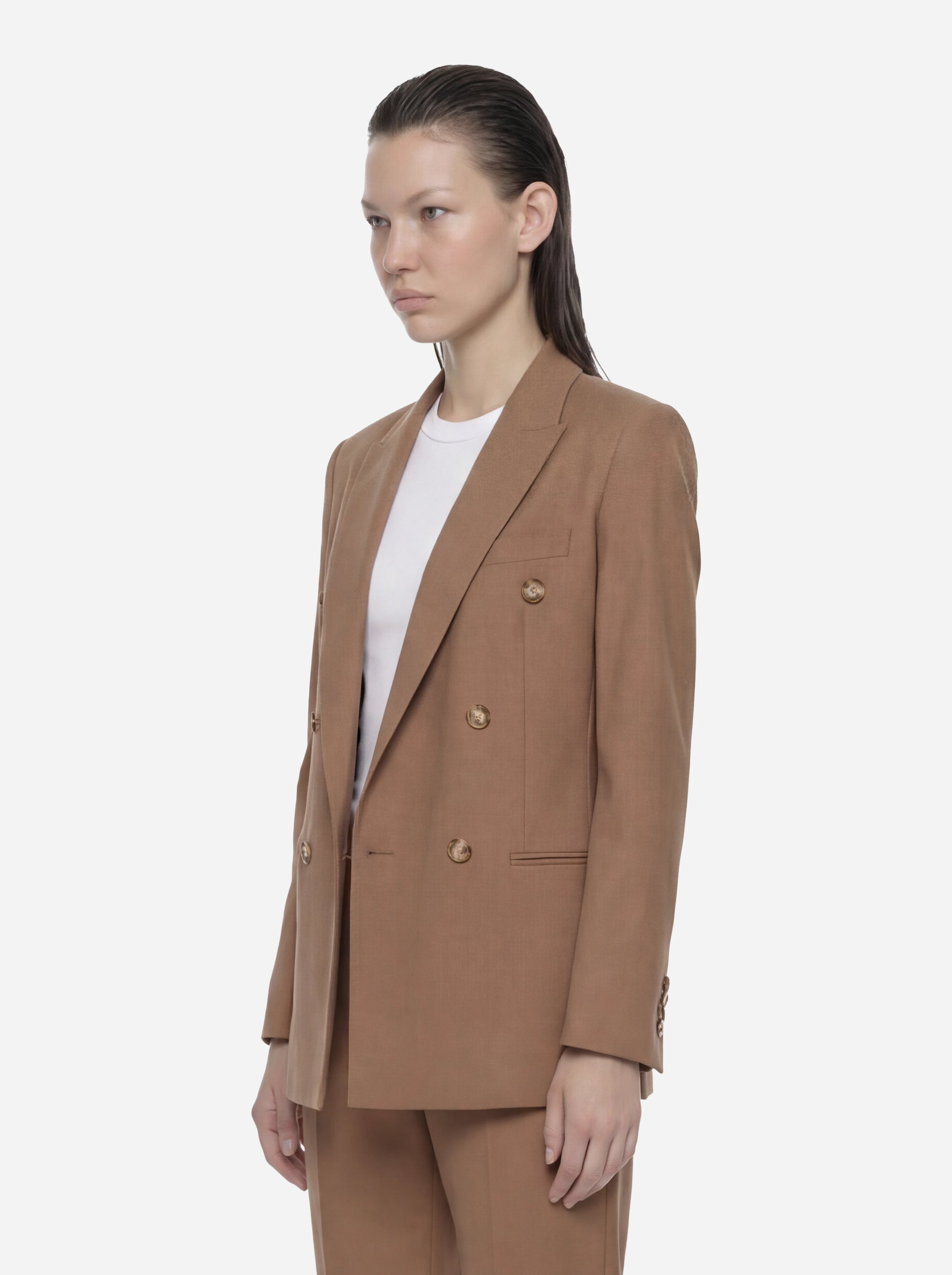 Blazer doppiopetto beige in visocsa e lino