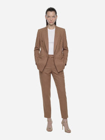 Blazer doppiopetto beige in visocsa e lino