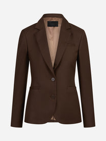 Blazer slim fit in lana stretch marrone - vista frontale