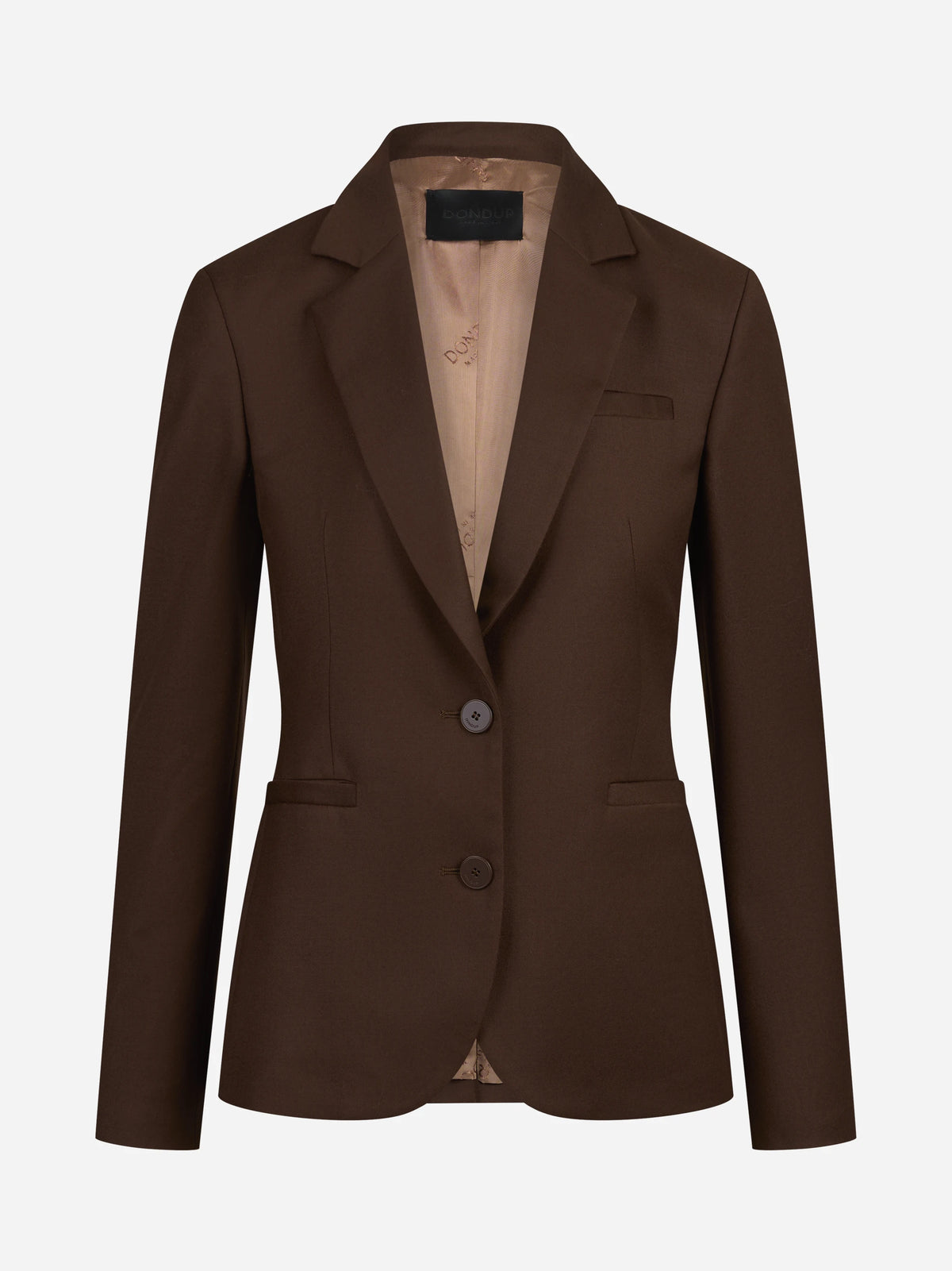 Blazer slim fit in lana stretch marrone - vista frontale