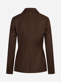 Blazer slim fit in lana stretch marrone - vista posteriore