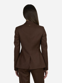 Blazer slim fit in lana stretch marrone - indossato, vista posteriore