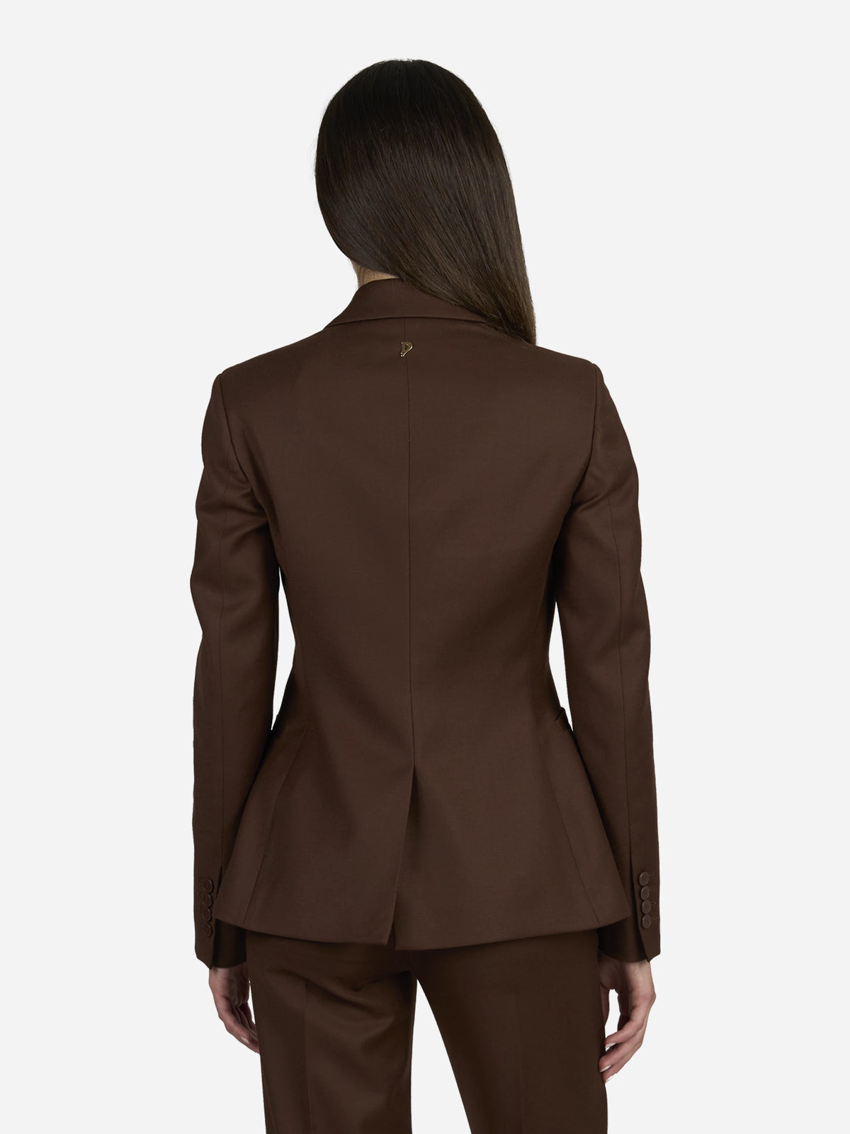Blazer slim fit in lana stretch marrone - indossato, vista posteriore