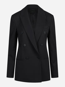 Blazer doppiopetto in lana stretch nero - vista frontale