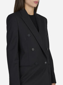 Blazer doppiopetto in lana stretch nero - dettaglio indossato