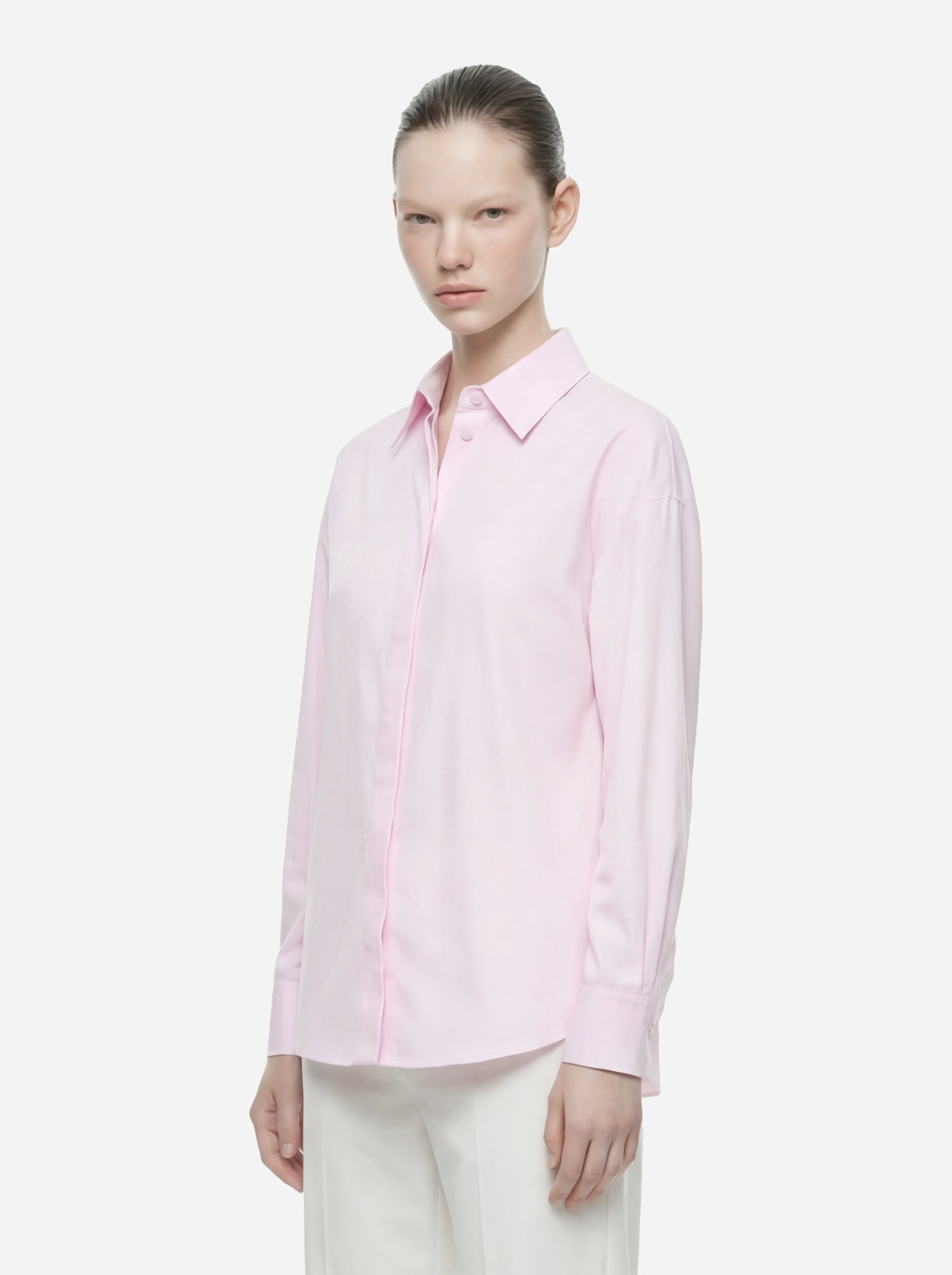 Camicia slim in cotone rosa