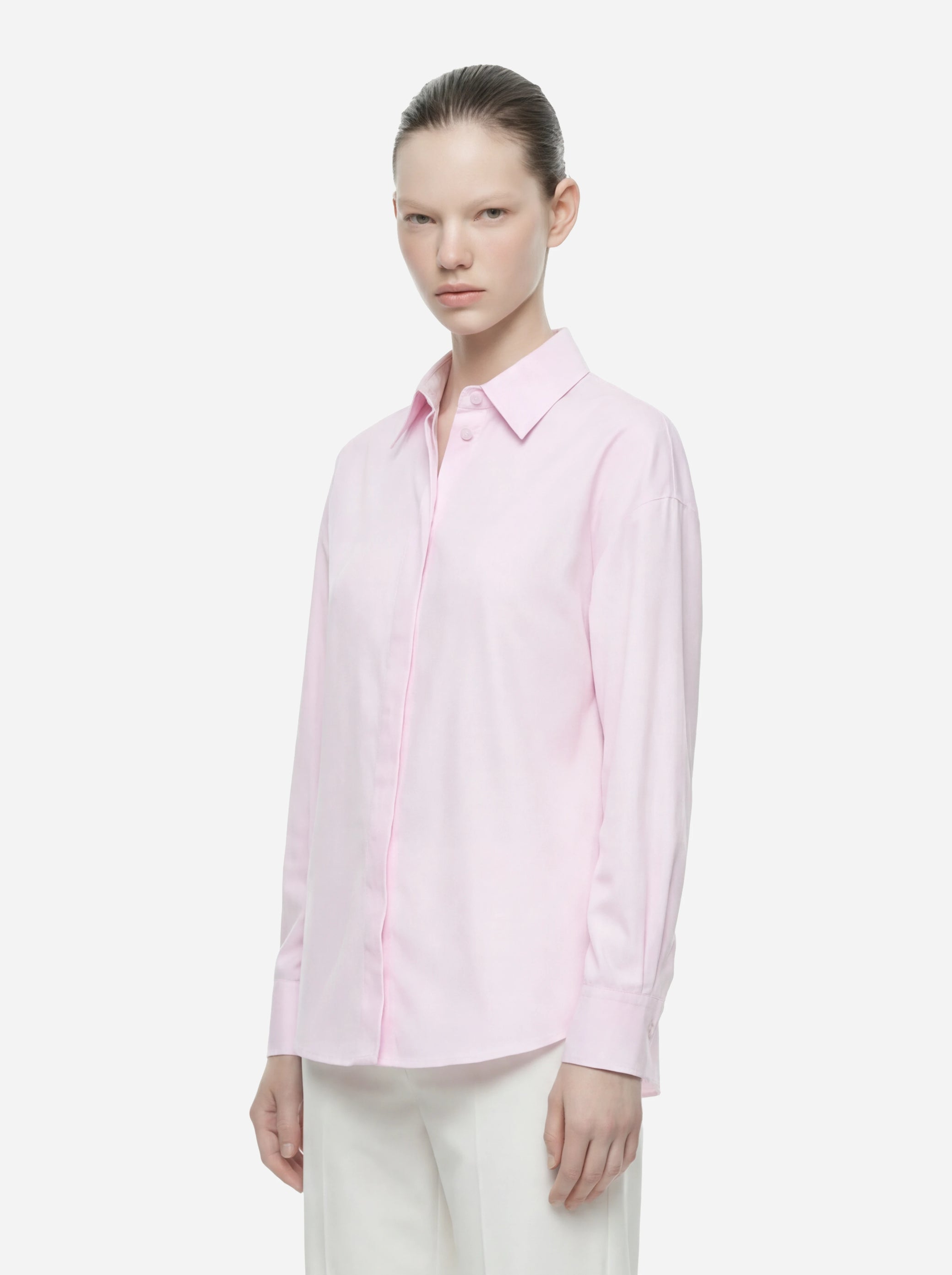 Camicia slim in cotone rosa