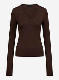 Maglia scollo a V slim-fit marrone DONDUP – immagine 1 di 3