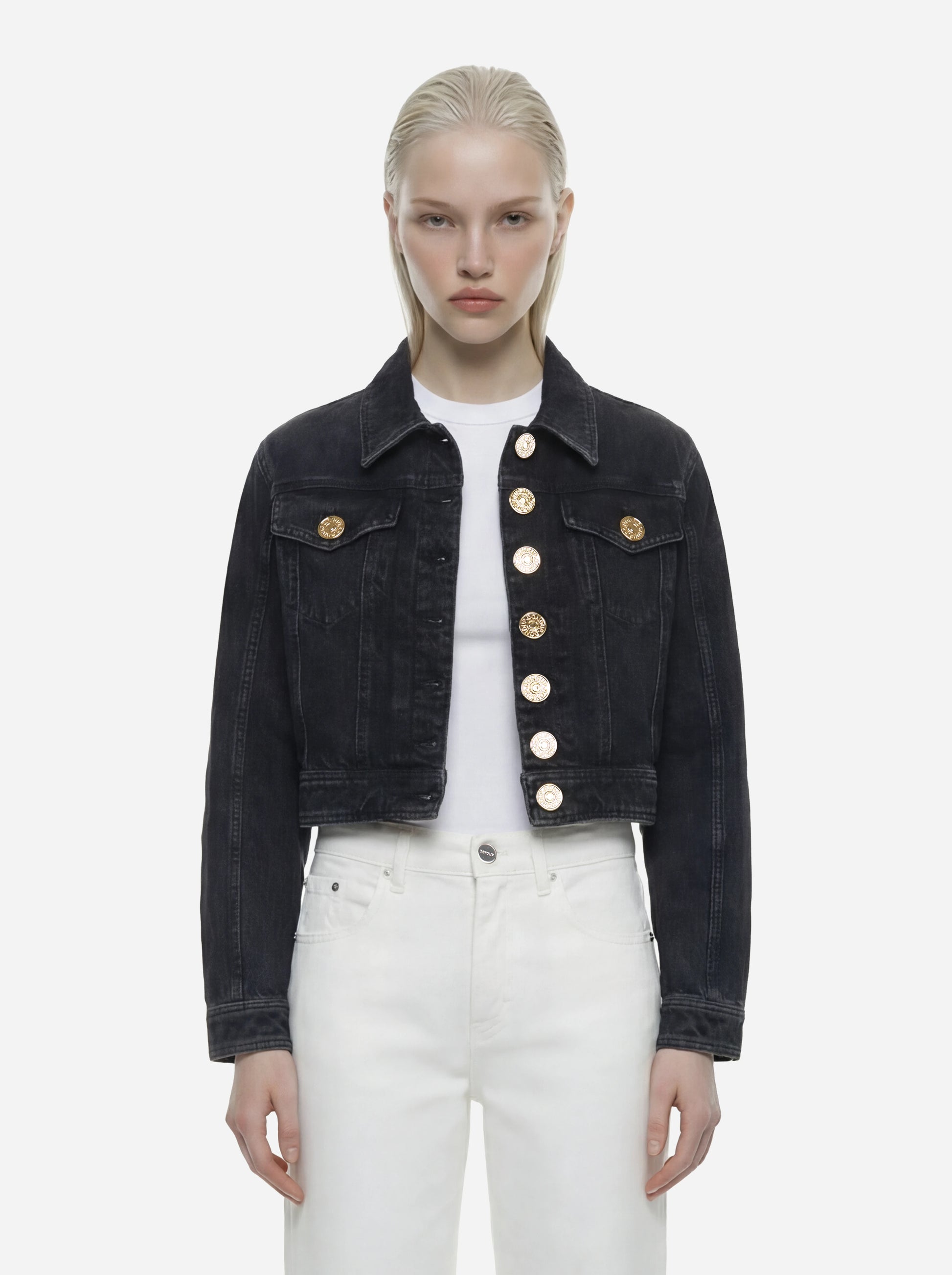Giacca crop in denim nero