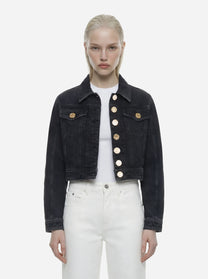 Giacca crop in denim nero