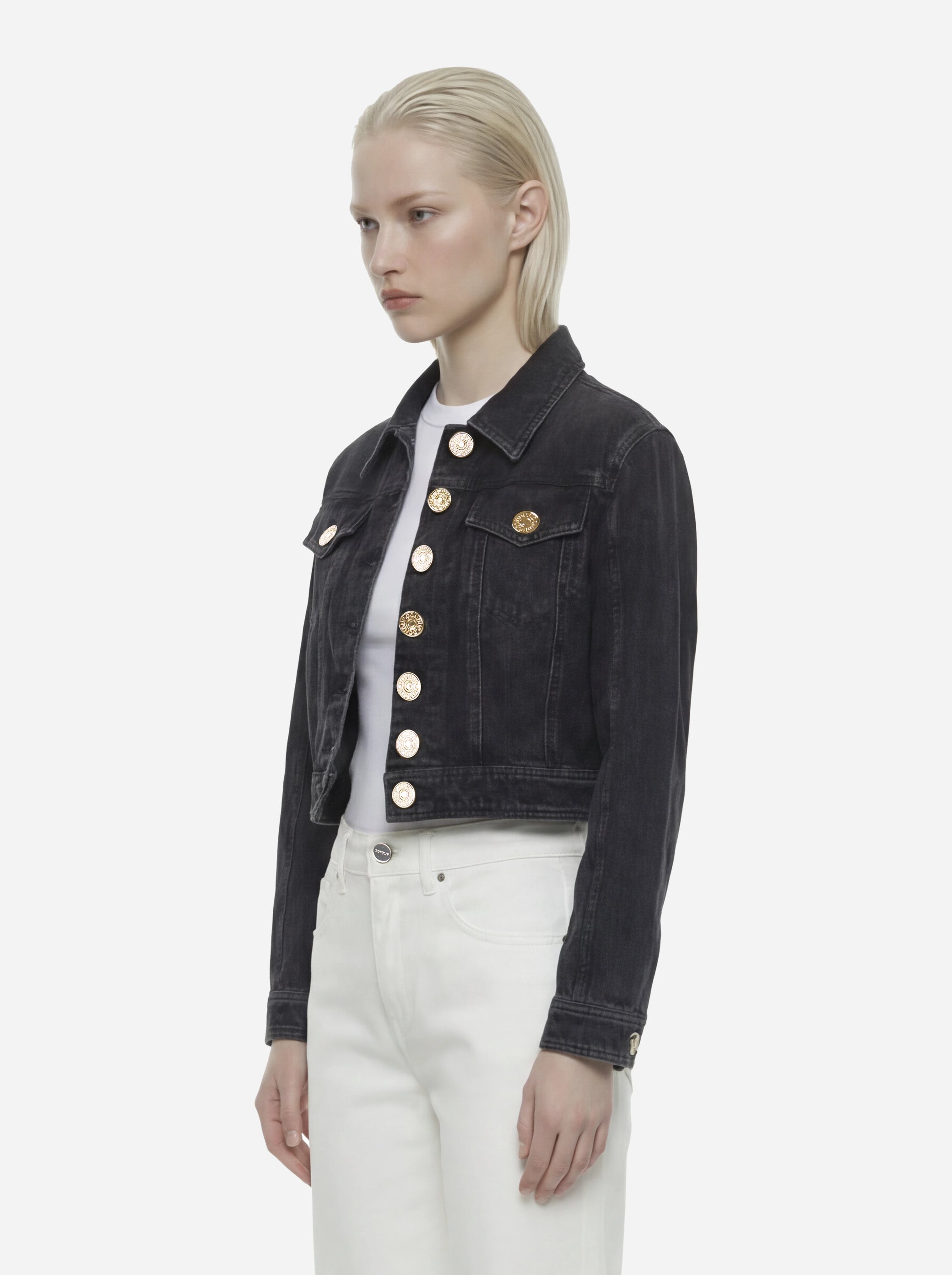 Giacca crop in denim nero
