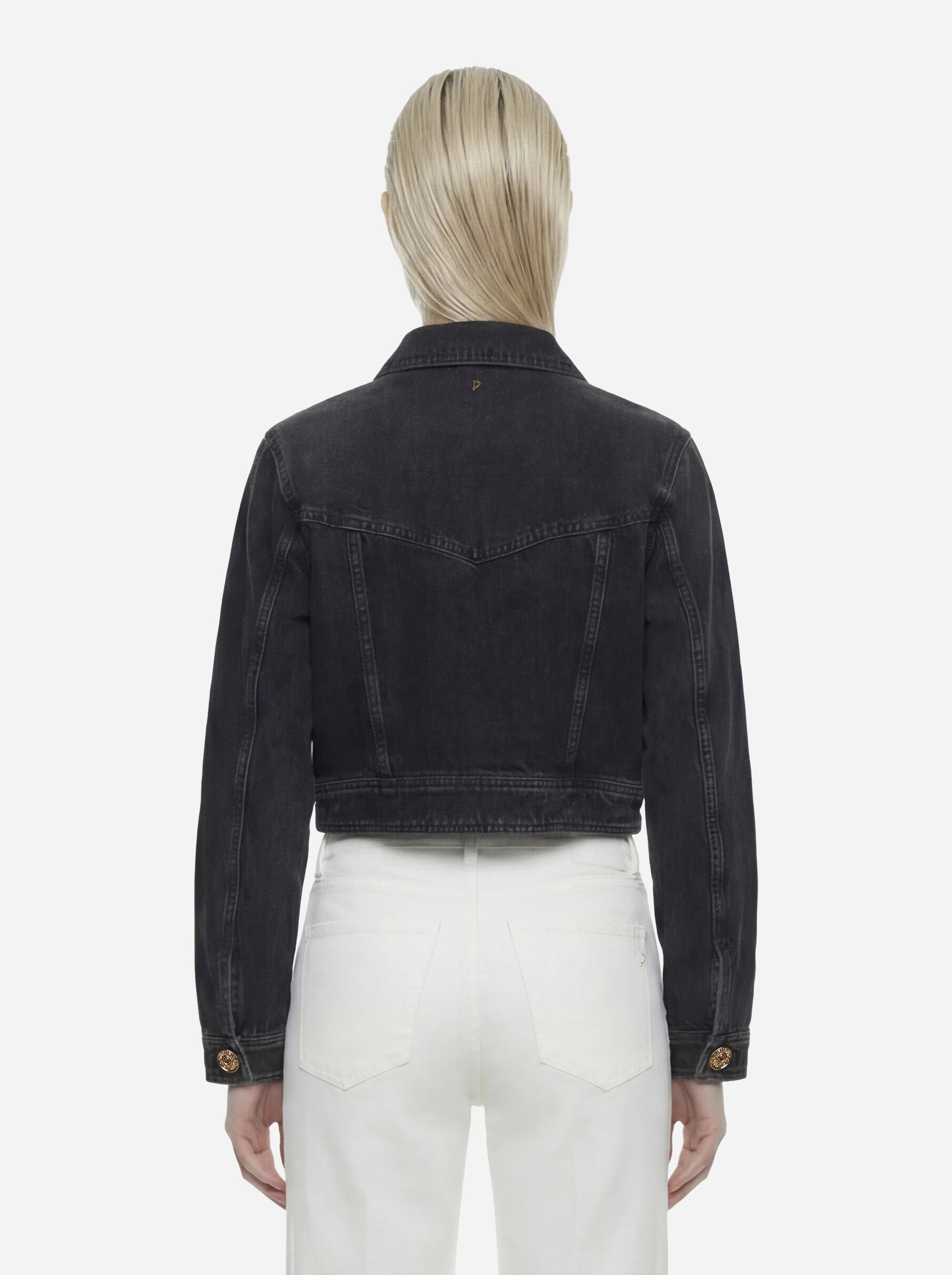 Giacca crop in denim nero
