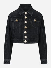 Giacca crop in denim nero