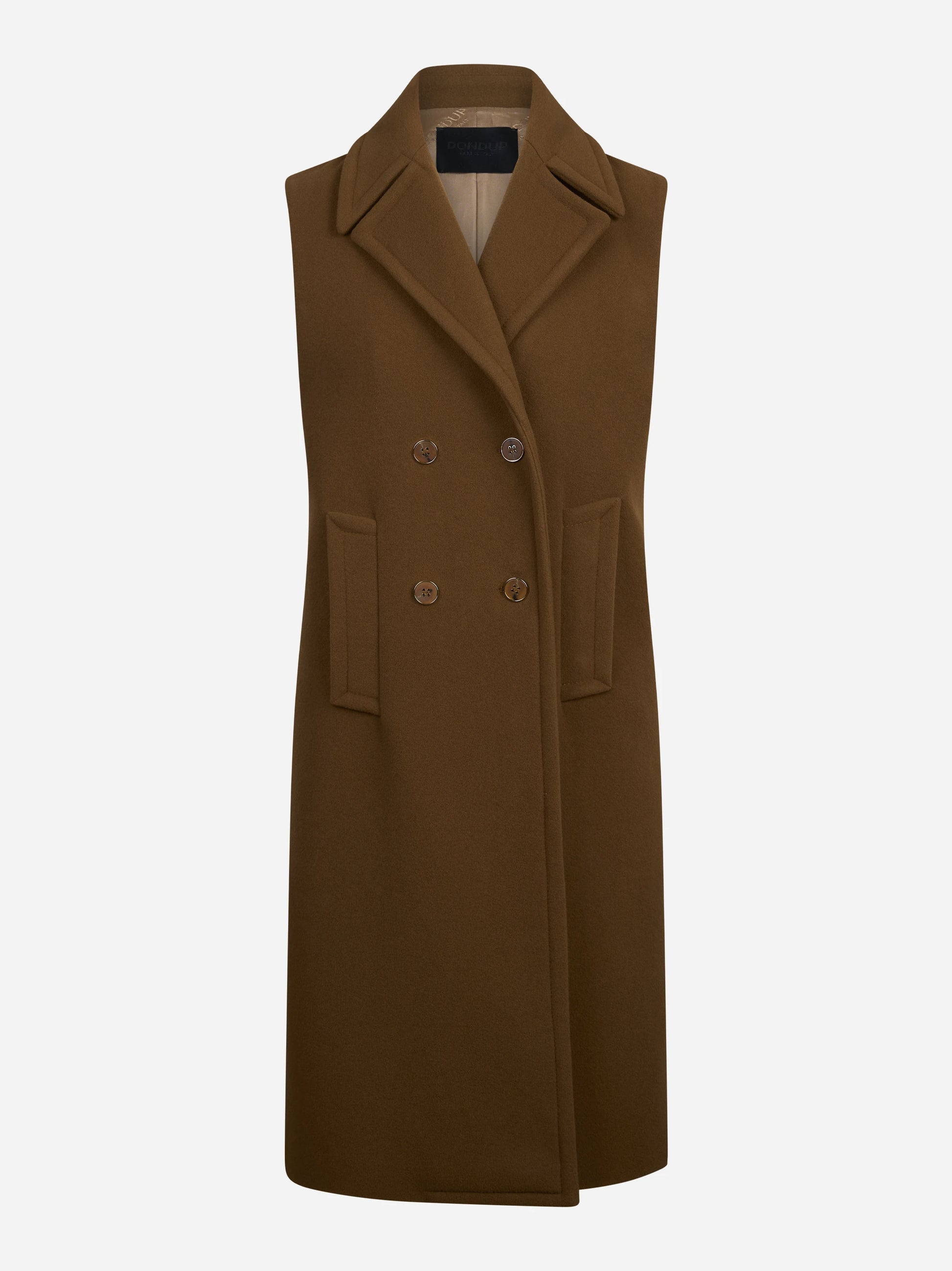 Gilet lungo doppiopetto in lana e cashmere marrone - vista frontale