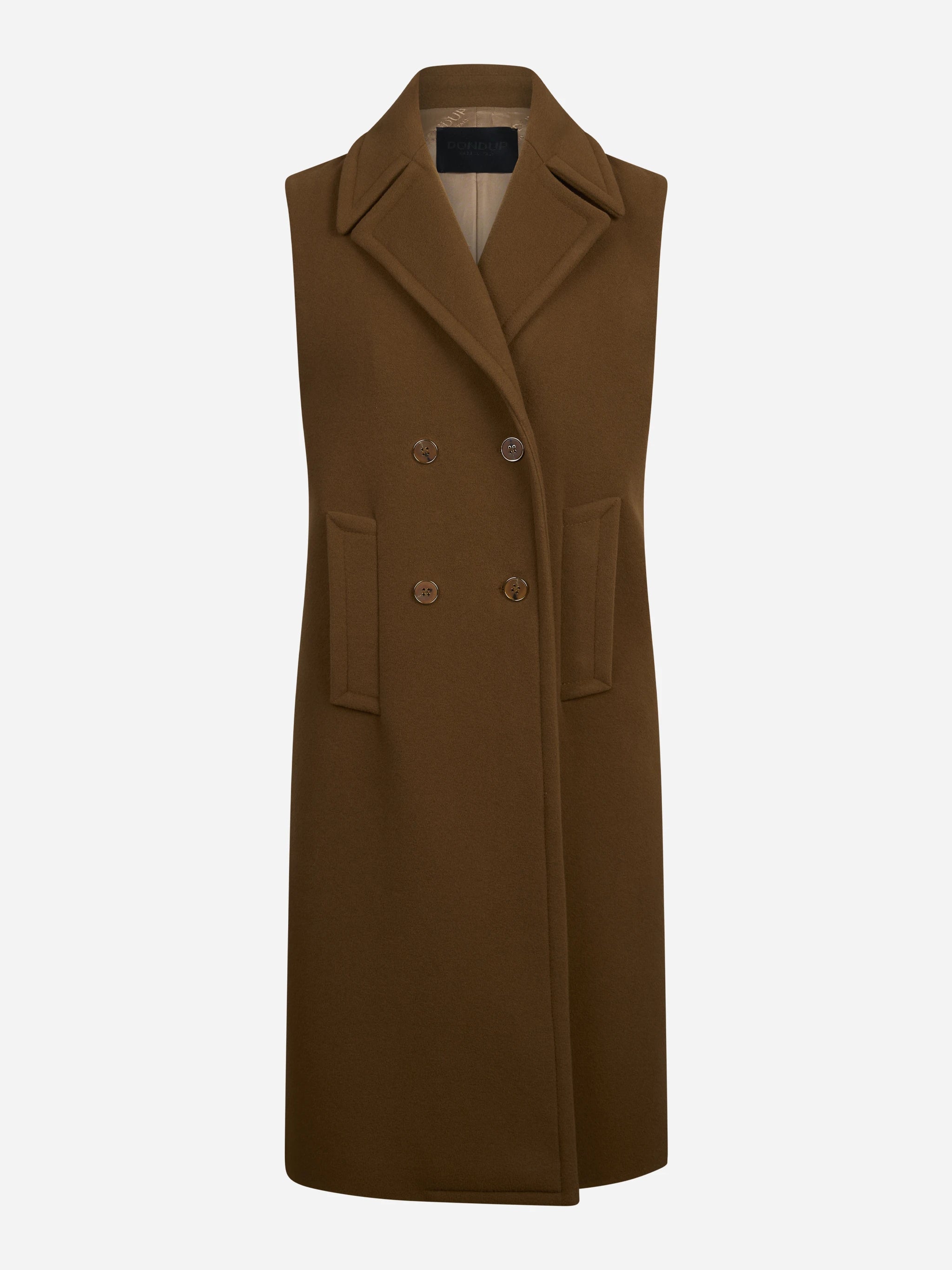 Gilet lungo doppiopetto in lana e cashmere marrone - vista frontale