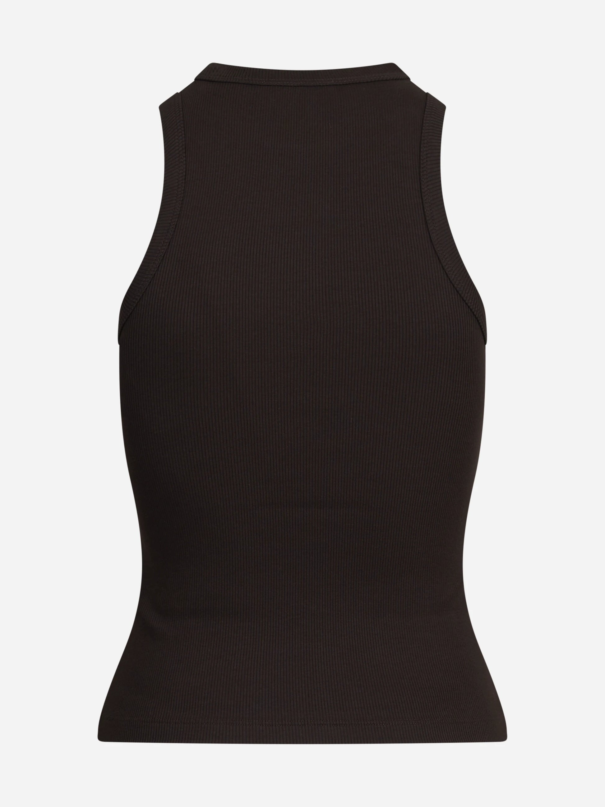 Top slim-fit a coste senza maniche marrone - vista posteriore