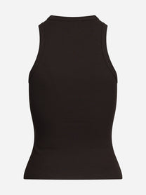 Top slim-fit a coste senza maniche marrone - vista posteriore