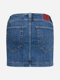 Minigonna in denim con bottoni gioiello blu - vista posteriore