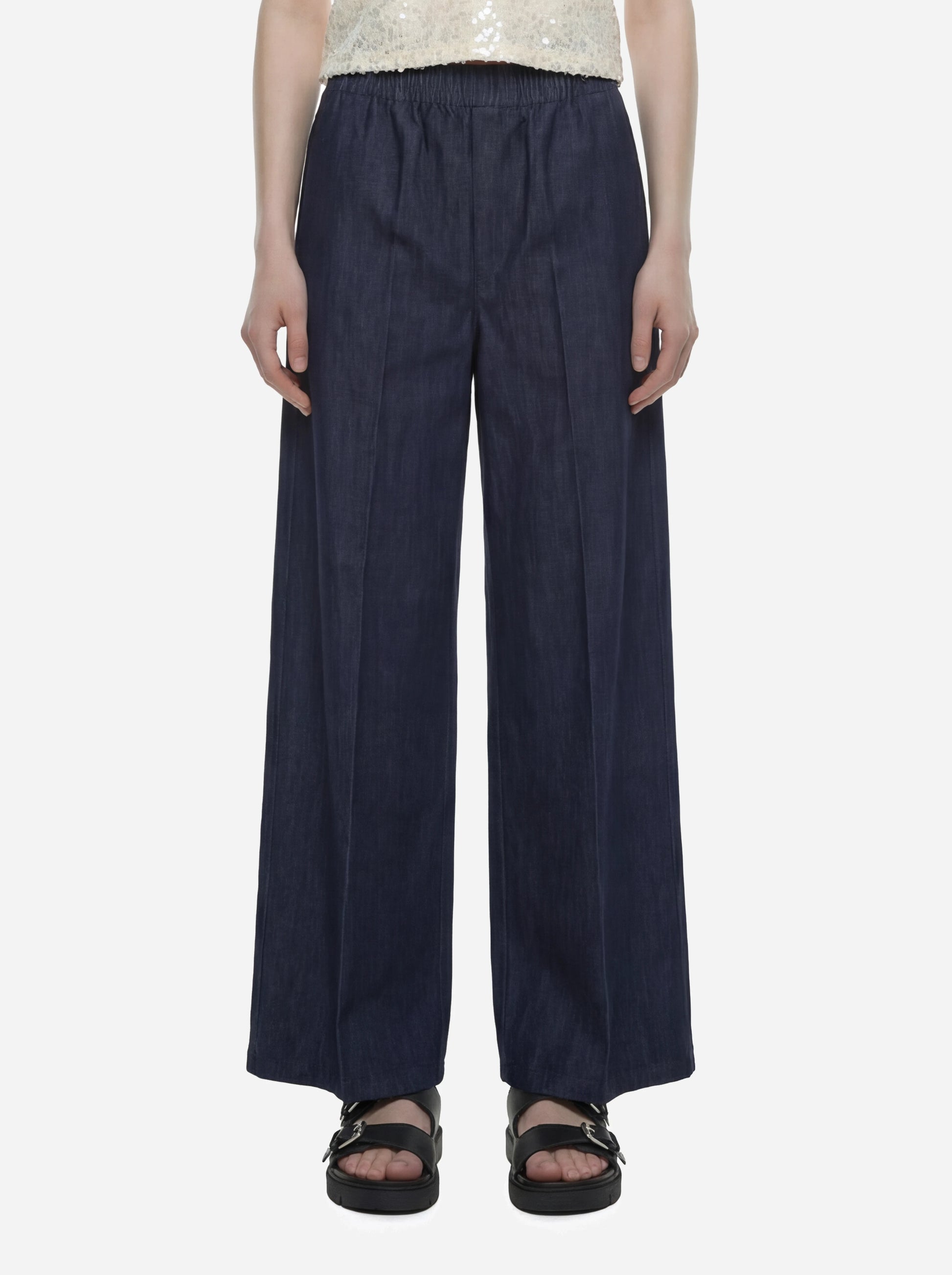 Pantalone wide leg con elastico in vita