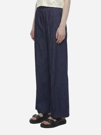 Pantalone wide leg con elastico in vita