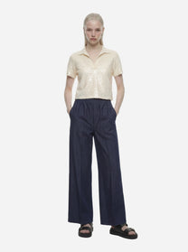 Pantalone wide leg con elastico in vita