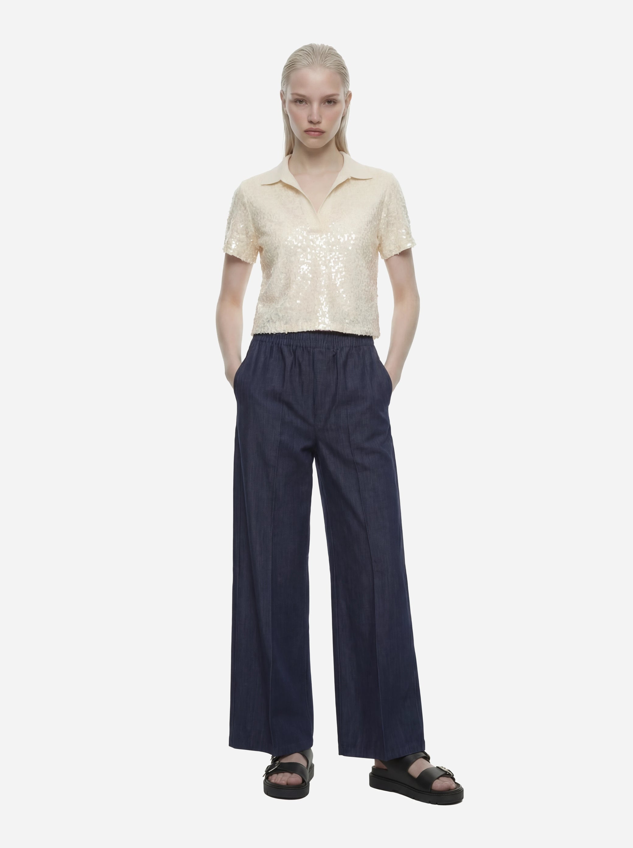 Pantalone wide leg con elastico in vita