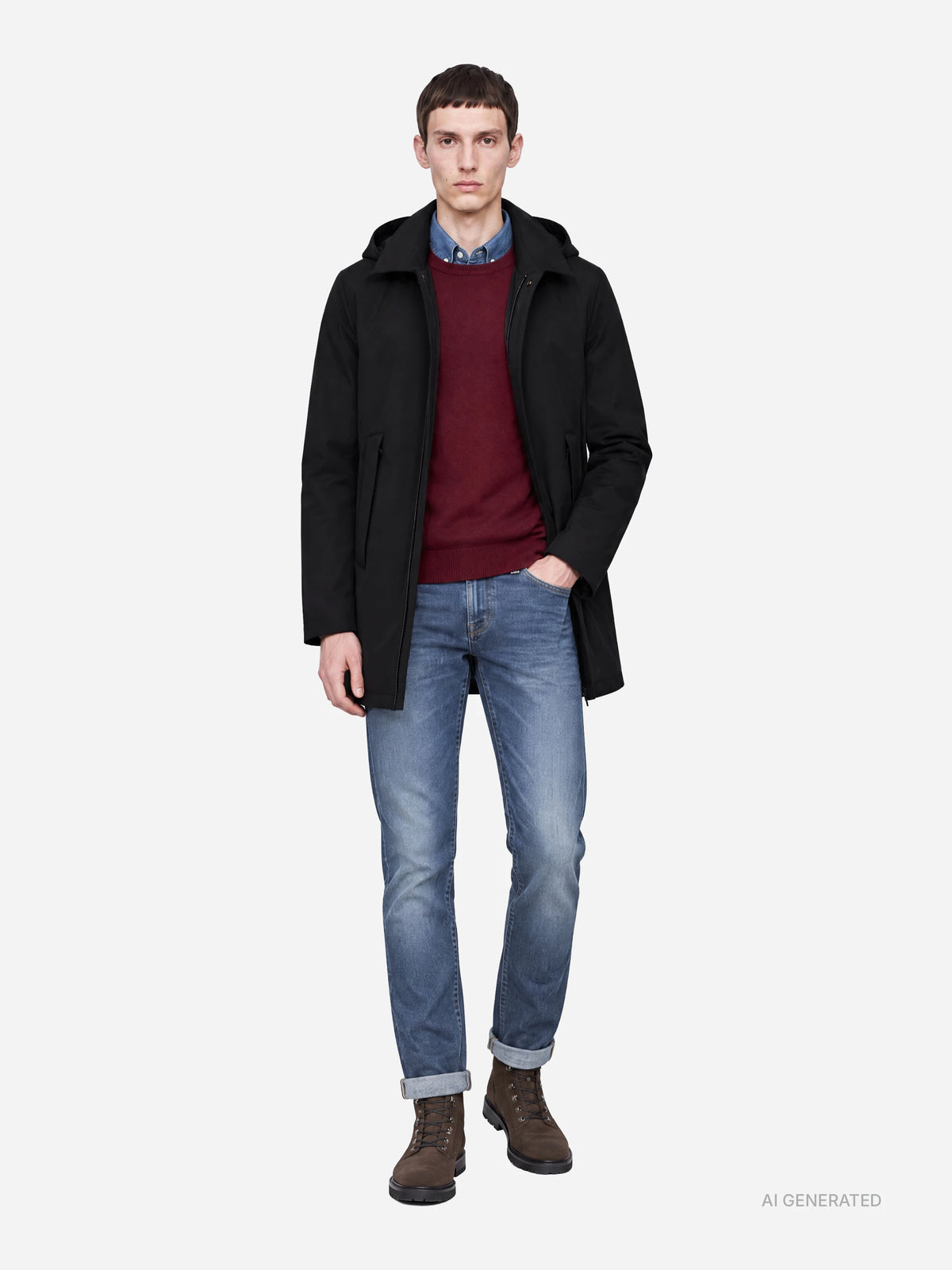 Jeans George slim fit in denim GOTS blu - indossato, look completo